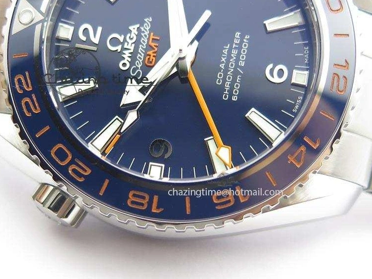 1218 Planet Ocean GMT 43.5mm V6F Goodplanet Orange Marker Blue Dial On SS Bracelet A ModernLook 8215